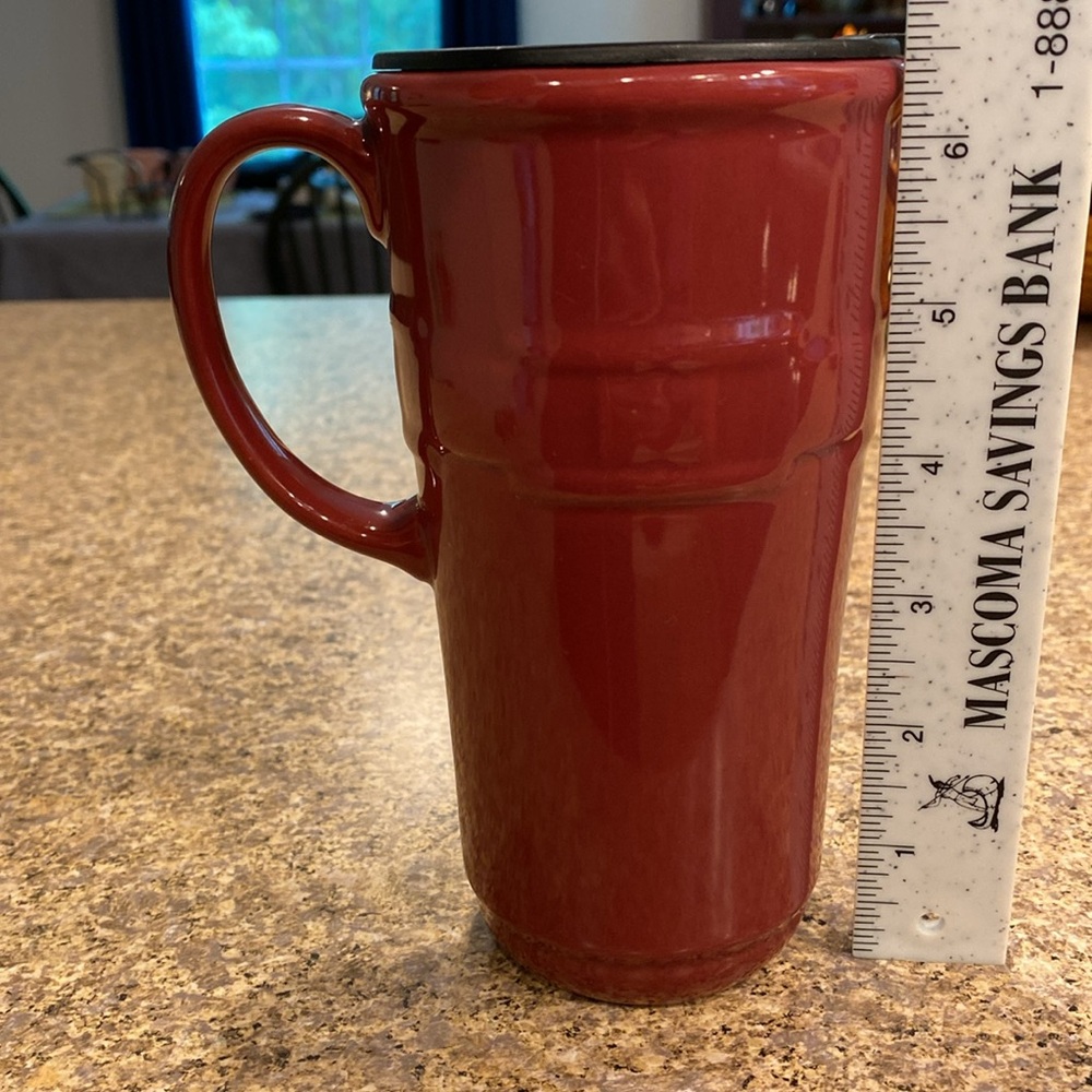 Longaberger Tall Travel Pottery Mug Paprika Red Woven Traditions - Picture 3 of 17